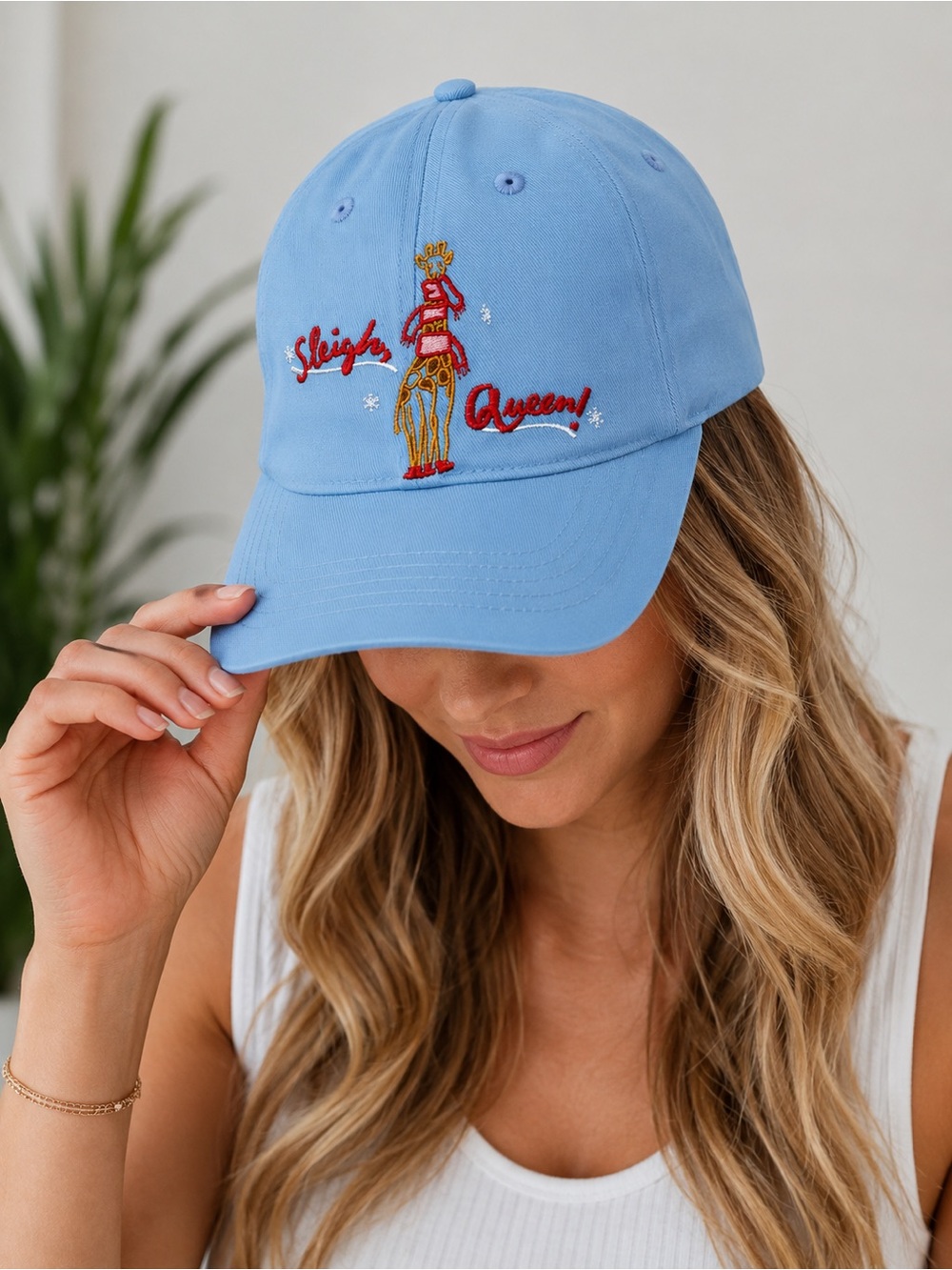 NWT Anthropologie Light Blue "Sleigh Queen" Embroidered Baseball Cap